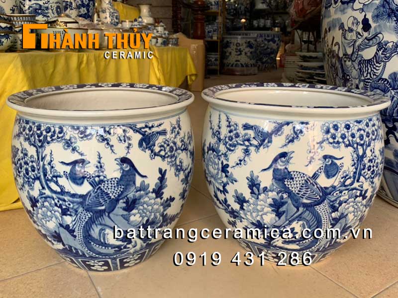 Thống sứ Bát Tràng chim Trĩ hoa Đào 40cm trang trí phong thủy đẹp