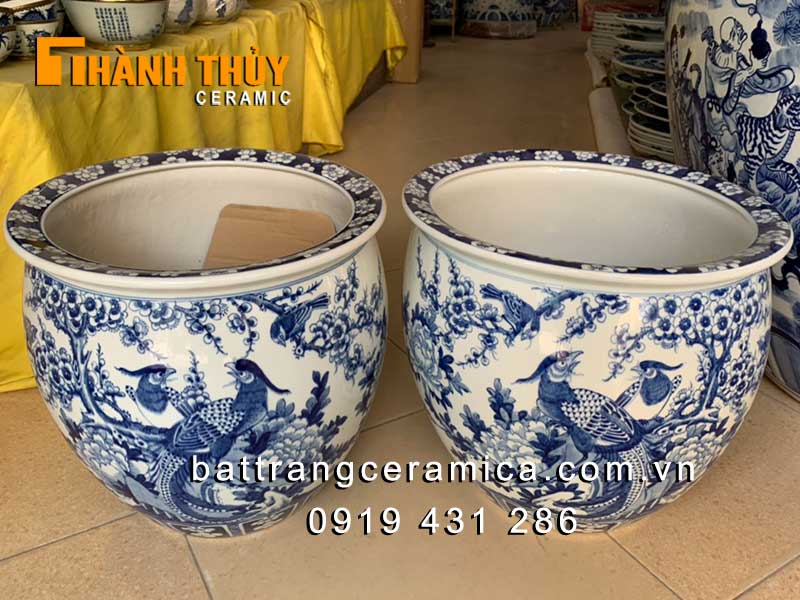 Thống sứ Bát Tràng chim Trĩ hoa Đào 40cm trang trí phong thủy đẹp