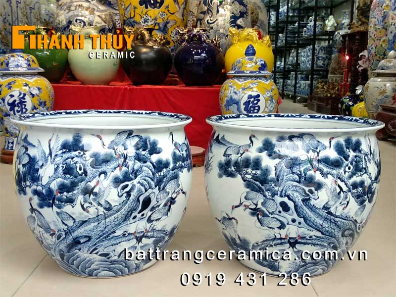 Thống bách hạc quần tùng sứ cao cấp phi 40cm phong thủy đón lộc Thống bách hạc quần tùng sứ cao cấp phi 40cm phong thủy đón lộc