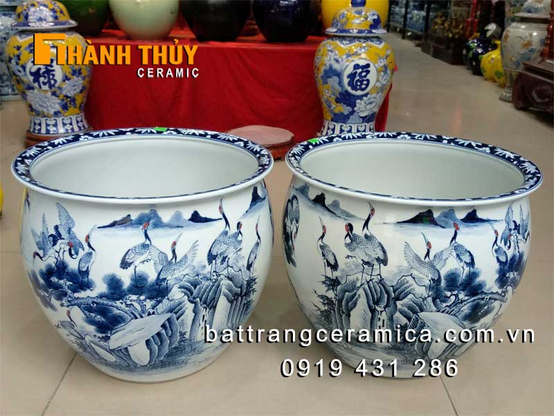 Thống bách hạc quần tùng sứ cao cấp phi 40cm phong thủy đón lộc Thống bách hạc quần tùng sứ cao cấp phi 40cm phong thủy đón lộc