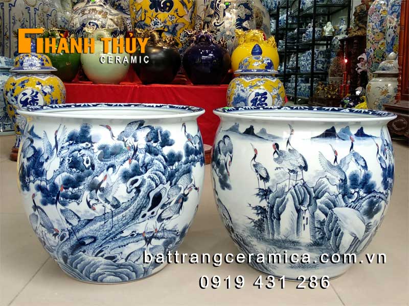 Thống bách hạc quần tùng sứ cao cấp phi 40cm phong thủy đón lộc Thống bách hạc quần tùng sứ cao cấp phi 40cm phong thủy đón lộc