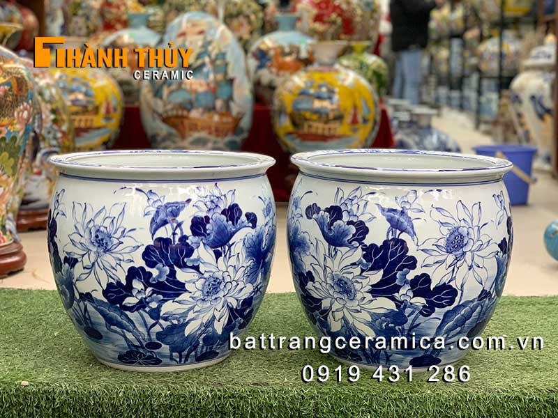 Thống sứ Bát Tràng hoa sen 37cm sang trọng chiêu tài