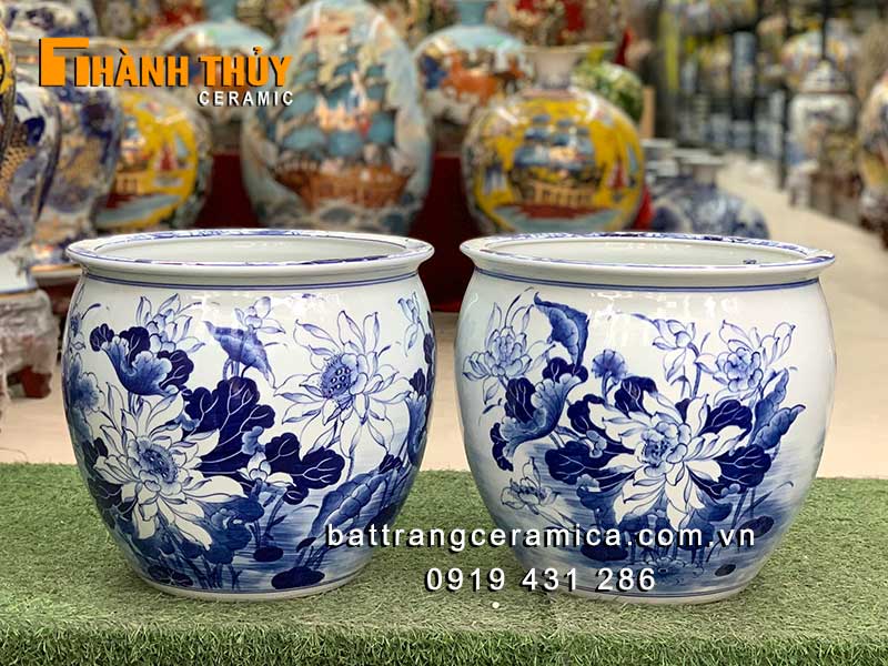 Thống sứ Bát Tràng hoa sen 37cm sang trọng chiêu tài