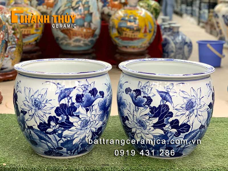 Thống sứ Bát Tràng hoa sen 37cm sang trọng chiêu tài 