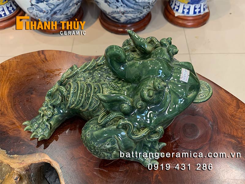 Cóc ngậm tiền phong thủy men xanh ngọc độc đáo thủ công Bát Tràng 