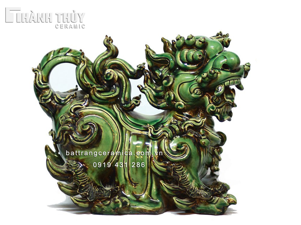 Nghê sứ ngồi men xanh ngọc 35cm trang trí đình làng tinh xảo Nghê sứ ngồi men xanh ngọc 35cm trang trí đình làng tinh xảo