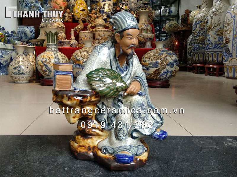 Tượng sứ Khổng Minh men rạn cao 40cm phong thủy uy nghiêm Tượng sứ Khổng Minh men rạn cao 40cm phong thủy uy nghiêm