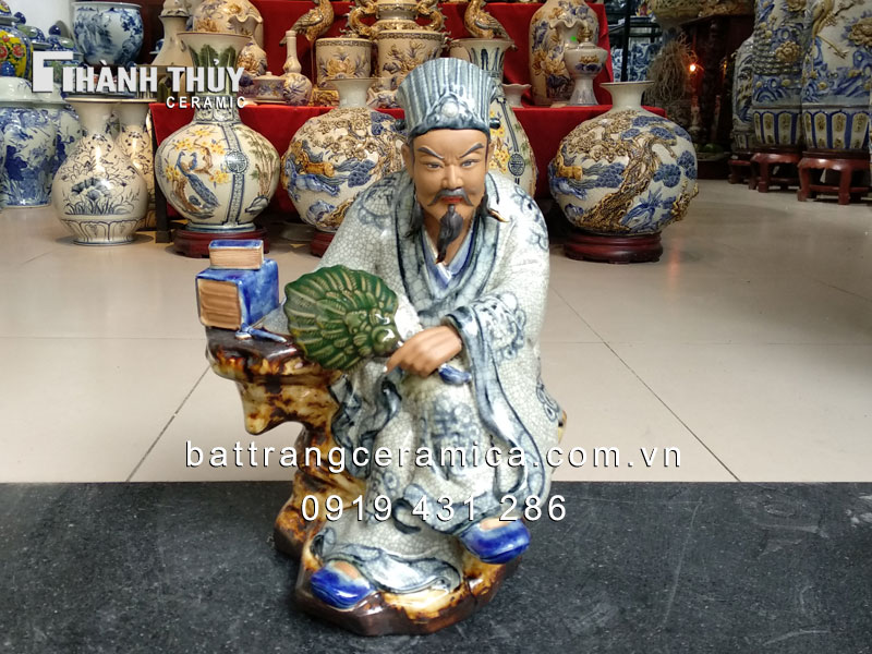 Tượng sứ Khổng Minh men rạn cao 40cm phong thủy uy nghiêm Tượng sứ Khổng Minh men rạn cao 40cm phong thủy uy nghiêm
