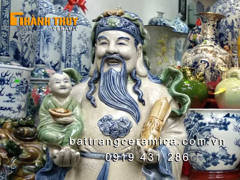 Tượng Phúc Lộc Thọ giả cổ 60cm trang trí phong thủy may mắn