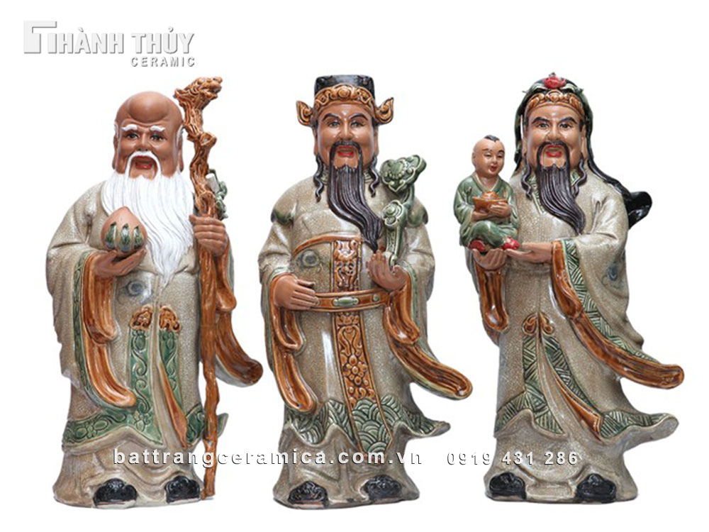 Tượng Tam Đa Phúc Lộc Thọ 48 cm men rạn cổ đẹp bền Tượng Tam Đa Phúc Lộc Thọ 48 cm men rạn cổ đẹp bền