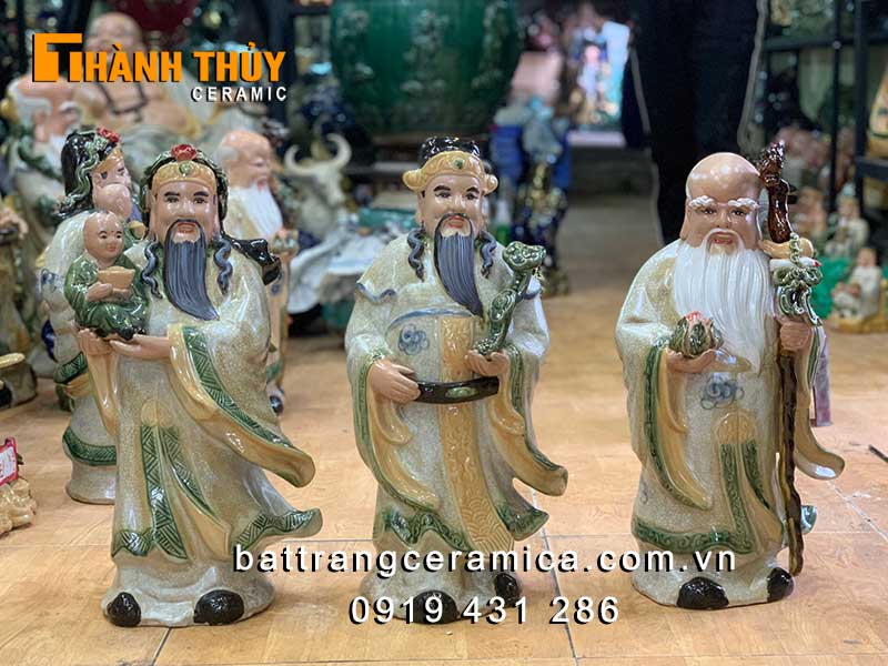 Tượng tam đa 40cm gốm sứ Bát Tràng Phúc Lộc Thọ may mắn