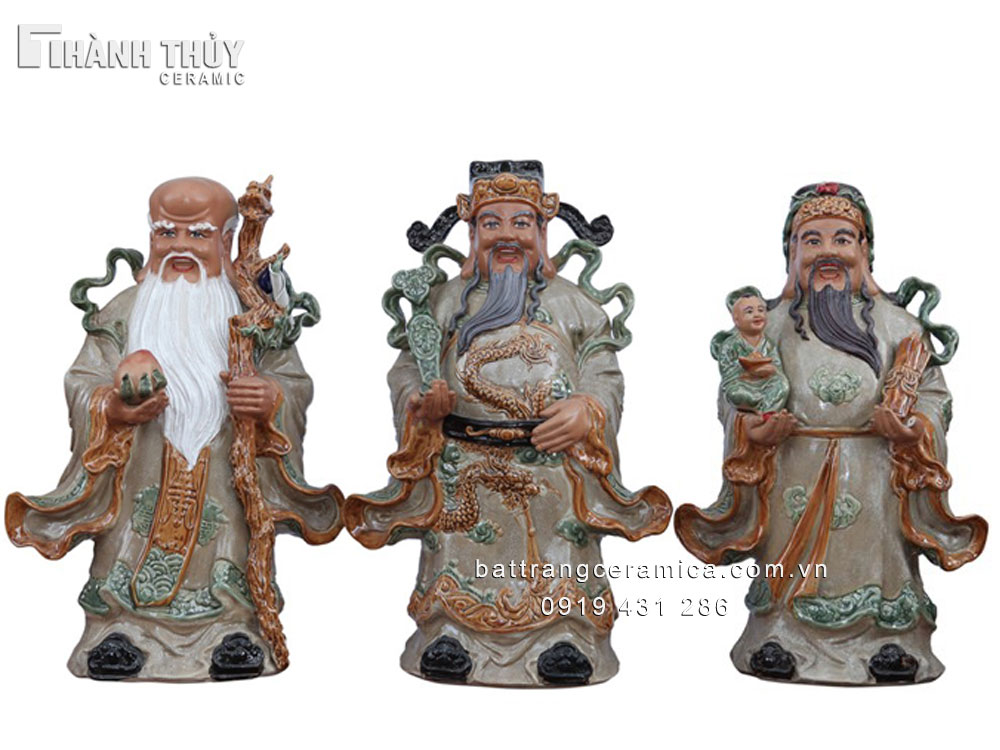 Tượng Tam Đa men rạn 65cm sang trọng quà tặng tài lộc may mắn 