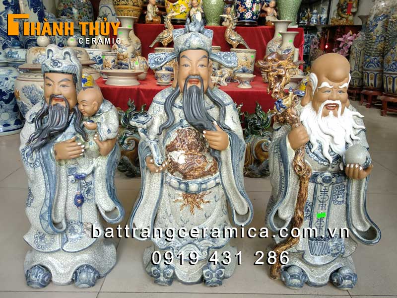 Tượng Phúc Lộc Thọ gốm sứ 60cm sang trọng quà tặng phong thủy