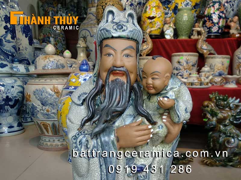 Tượng Phúc Lộc Thọ gốm sứ 60cm sang trọng quà tặng phong thủy
