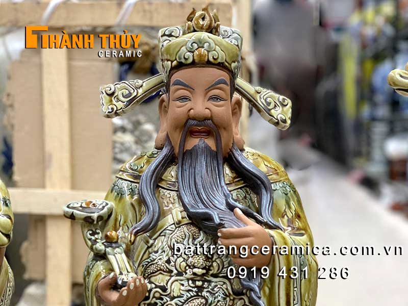 Tượng Phúc Lộc Thọ sứ men vàng lưu ly 60cm, quà tặng phong thủy