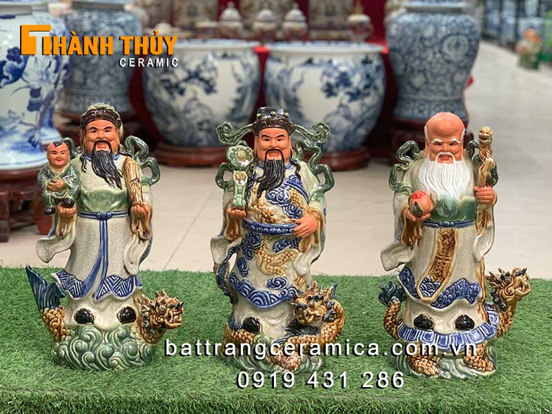 Tượng tam đa phúc lộc thọ sứ 40cm may mắn tài lộc đẹp