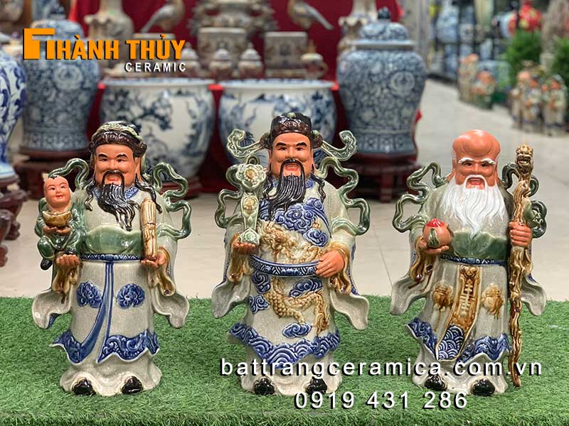 Bộ tượng Tam Đa gốm sứ cao 45cm Phúc Lộc Thọ may mắn tài lộc 