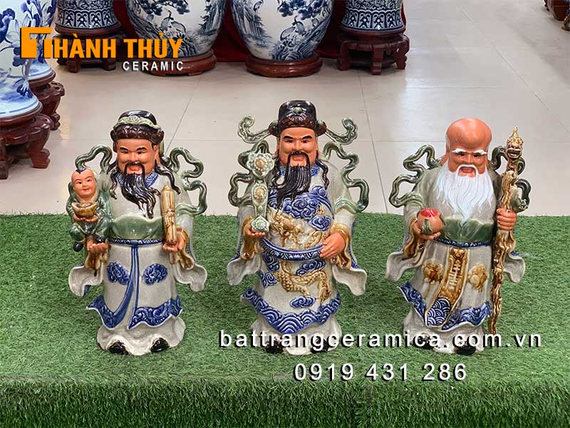 Bộ tượng Tam Đa gốm sứ cao 45cm Phúc Lộc Thọ may mắn tài lộc