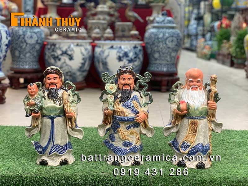 Bộ tượng tam đa sứ nhỏ 35cm phúc lộc thọ may mắn gia đình 