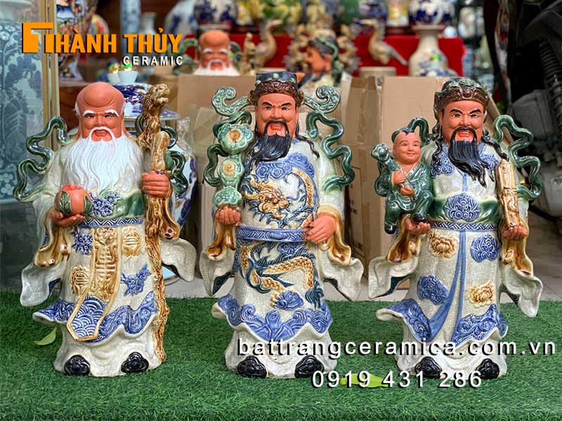 3 ông Phúc Lộc Thọ sứ 55cm trang trí phong thủy tài lộc may mắn