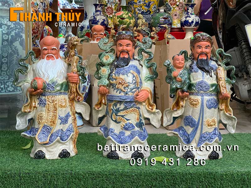 3 ông Phúc Lộc Thọ sứ 55cm trang trí phong thủy tài lộc may mắn