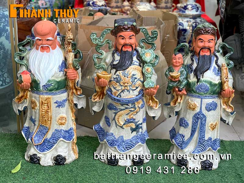 Ông Phúc Lộc Thọ gốm sứ 65cm may mắn tài lộc đầy nhà