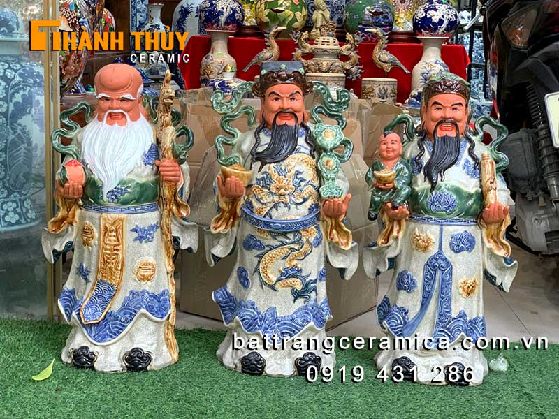 Ông Phúc Lộc Thọ gốm sứ 65cm may mắn tài lộc đầy nhà 