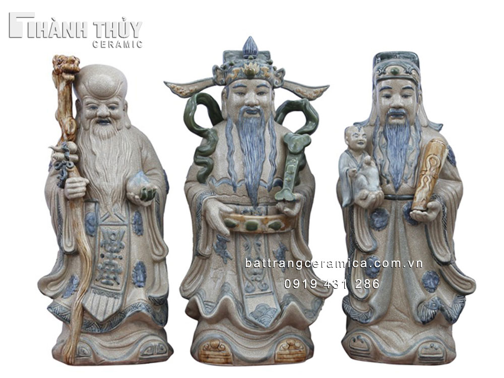 Tượng Phúc Lộc Thọ giả cổ 71cm độc đáo phong thủy may mắn tài lộc