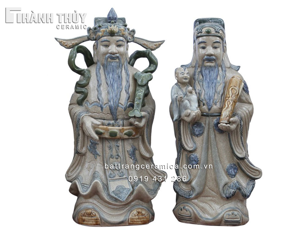 Tượng Phúc Lộc Thọ giả cổ 71cm độc đáo phong thủy may mắn tài lộc