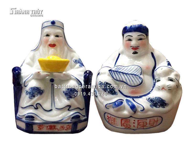 Tượng Thần Tài Thổ Địa men trắng xanh tài lộc kinh doanh may mắn 