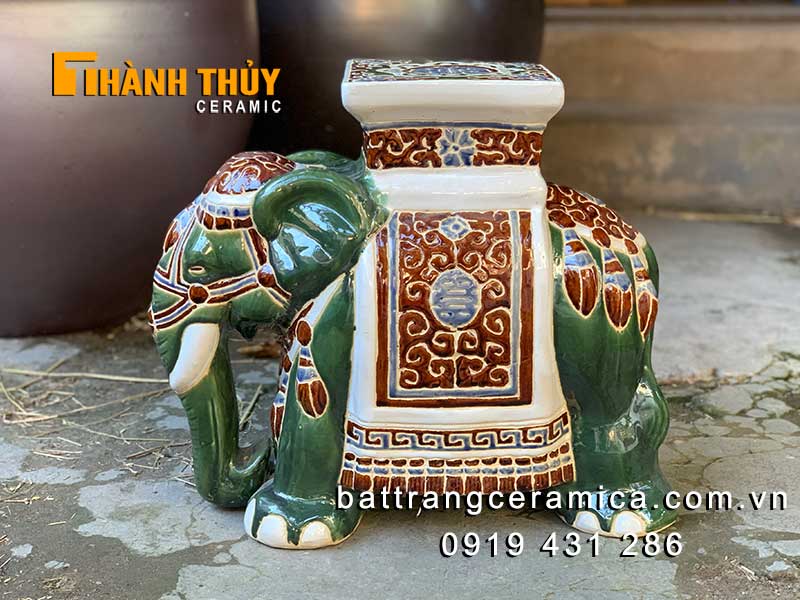 Đôn voi gốm Biên Hòa xanh lớn trang trí phong thủy sang trọng