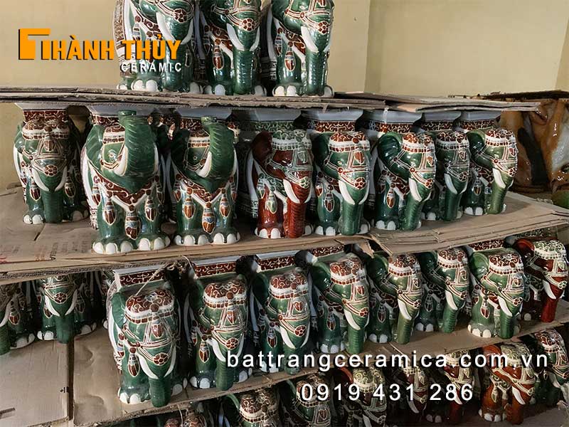 Đôn voi gốm Biên Hòa xanh lớn trang trí phong thủy sang trọng