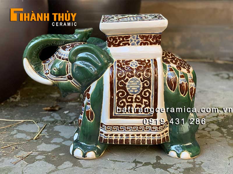 Đôn voi cổ gốm Biên Hòa xanh lớn kê chậu cây phong thủy