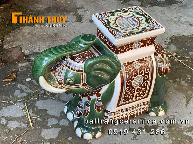 Đôn voi cổ gốm Biên Hòa xanh lớn kê chậu cây phong thủy