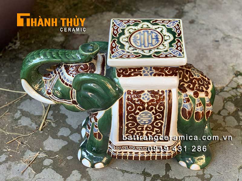 Đôn voi cổ gốm Biên Hòa xanh lớn kê chậu cây phong thủy