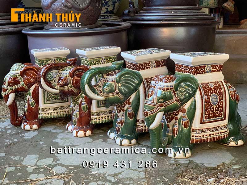 Đôn voi cổ gốm Biên Hòa xanh lớn kê chậu cây phong thủy