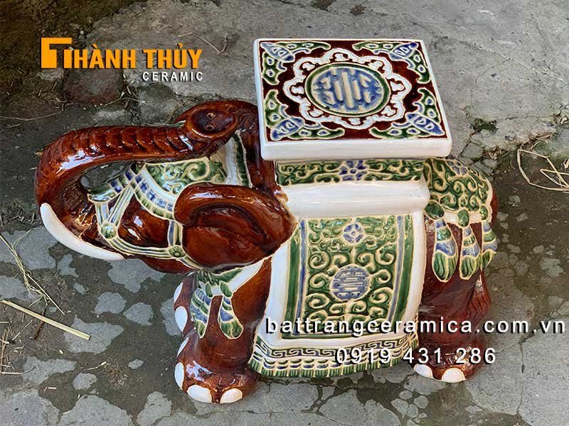 Đôn voi gốm nâu lái thiêu trang trí phong thủy đẹp Đôn voi gốm nâu lái thiêu trang trí phong thủy đẹp