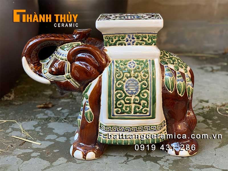 Đôn voi gốm nâu lái thiêu trang trí phong thủy đẹp 