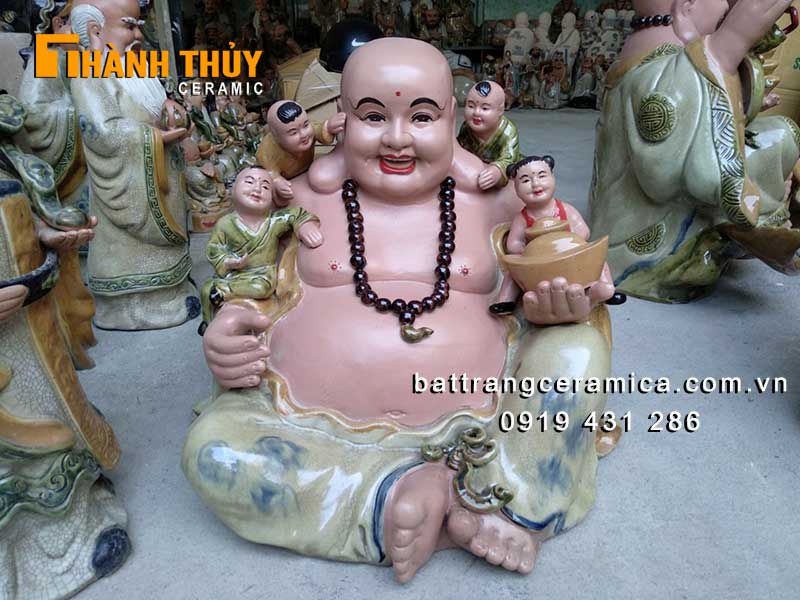 Tượng Di Lặc gốm sứ Bát Tràng 50cm may mắn bình an