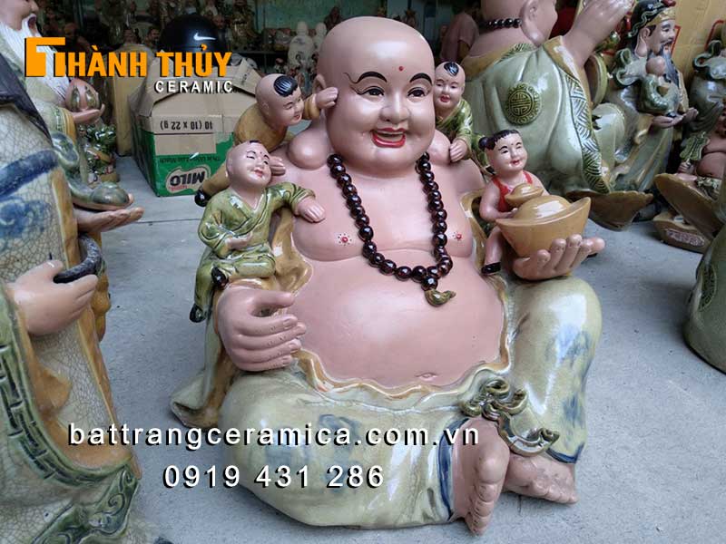 Tượng Di Lặc gốm sứ Bát Tràng 50cm may mắn bình an