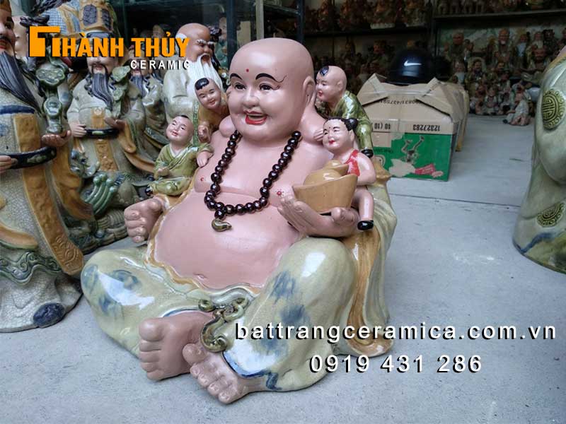 Tượng Di Lặc gốm sứ Bát Tràng 50cm may mắn bình an