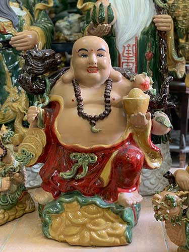 Tượng Di Lặc Gánh Tiền Sứ Cao Cấp 52cm Phong Thủy May Mắn 