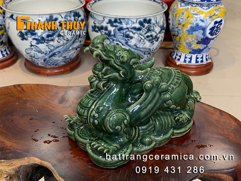 tượng tỳ hưu men xanh ngọc 26cm phong thủy quà tặng may mắn