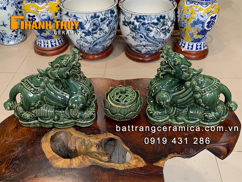 tượng tỳ hưu men xanh ngọc 26cm phong thủy quà tặng may mắn