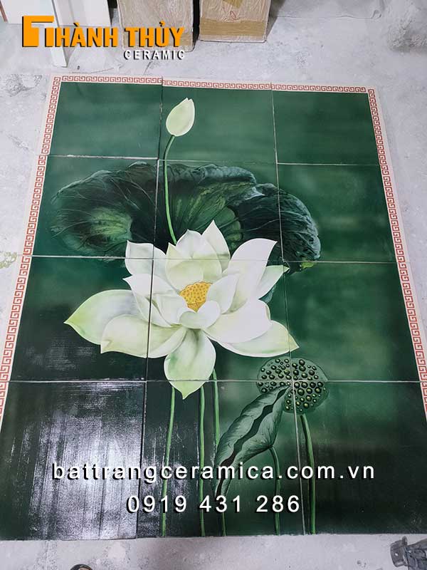 Tranh gốm mosaic hoa sen hiện đại sang trọng quà tặng ý nghĩa 