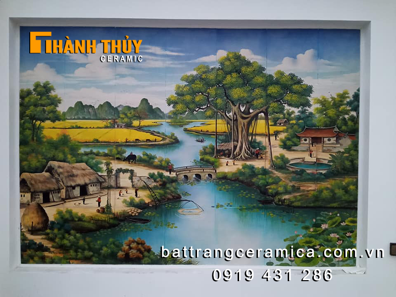 Tranh gốm Bát Tràng ốp tường cảnh quê đẹp sang trọng