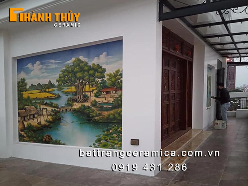 Tranh gốm Bát Tràng ốp tường cảnh quê đẹp sang trọng
