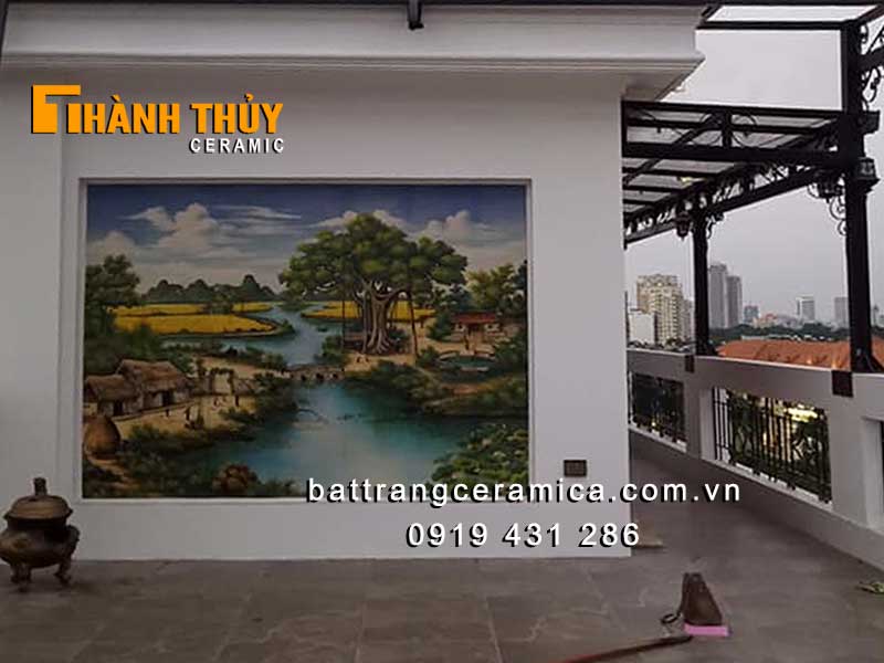 Tranh gốm Bát Tràng ốp tường cảnh quê đẹp sang trọng