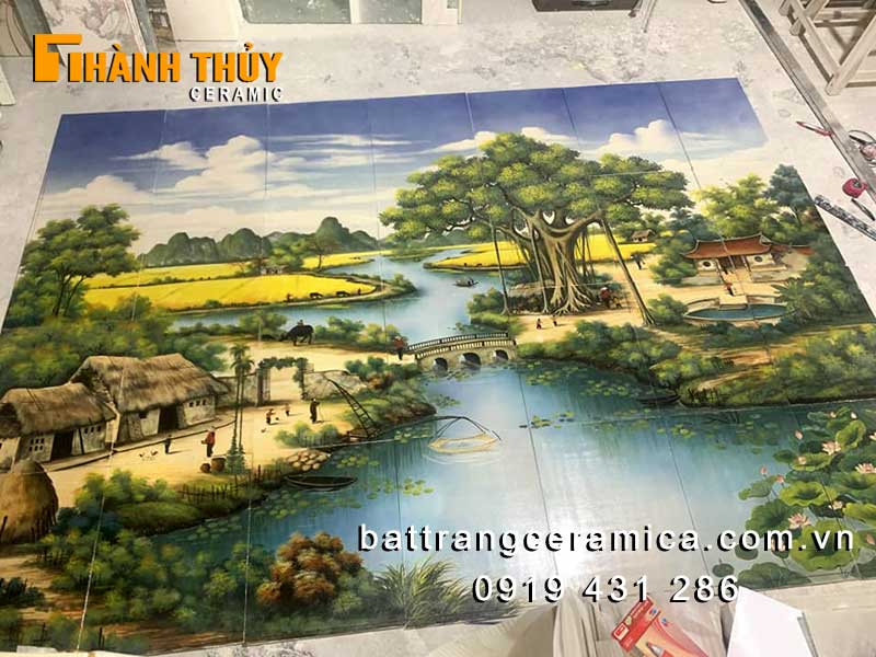Tranh gốm Bát Tràng ốp tường cảnh quê đẹp sang trọng