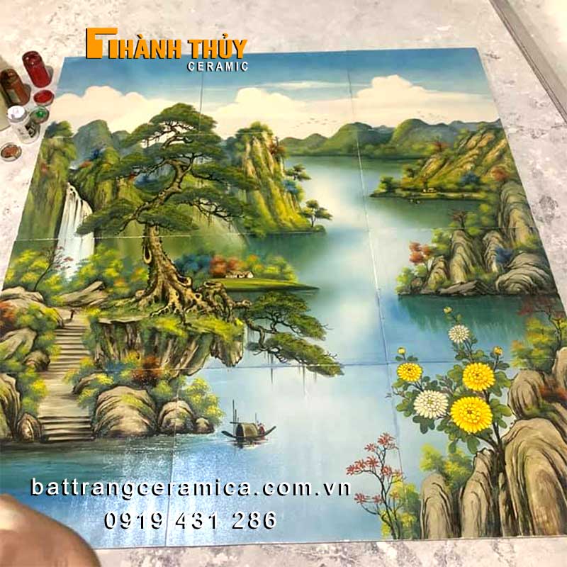 Tranh ghép gốm phong cảnh sơn thủy đẹp trang trí nhà sáng tạo